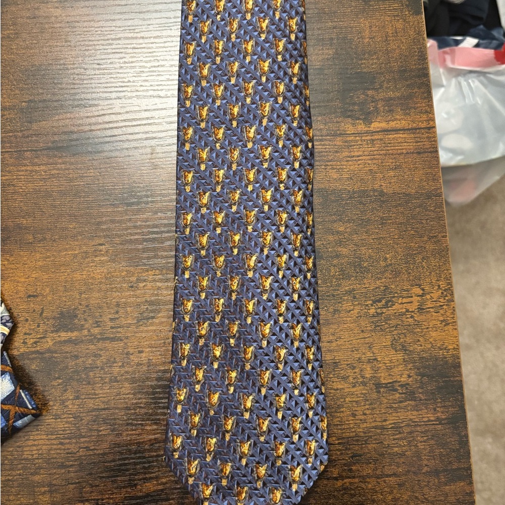 Ermenegildo Zegna Blue and Gold Geometric Tie